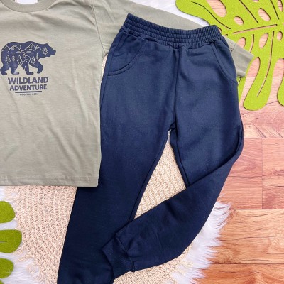 Conj. Blusa Manga Longa  WildLand e Calça de Moletom - Verde e Preto